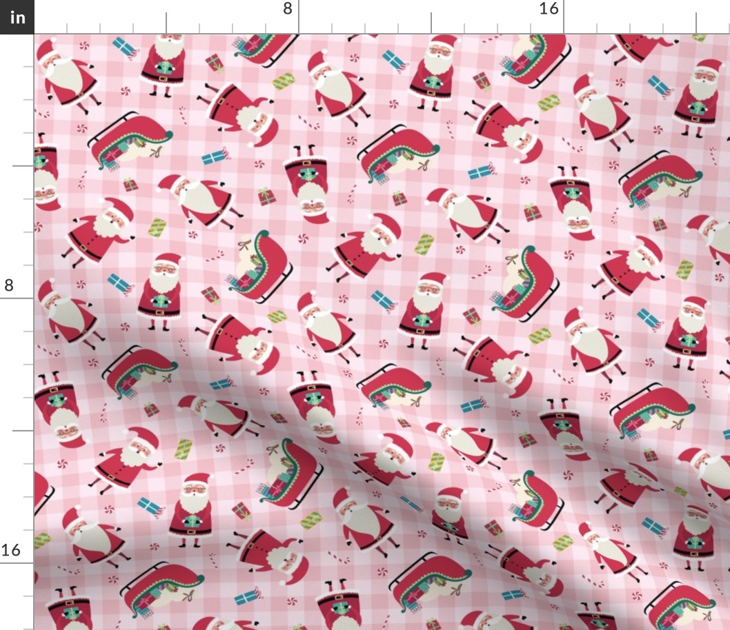Santa w/ Gifts – Pink Check