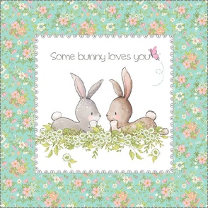 18” Some Bunny Loves You Pillow Front with dotted cutting lines, Nursery Bedding, sea flower // Love Some Bunny collection