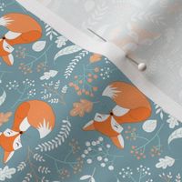 SMALLER Fox - Sleepy Foxes (blue pond) Baby Nursery Woodland Animals Kids Childrens Bedding P2, ROTATED