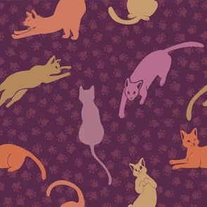 Purple and Pink Cats Silhouettes Vector Pattern