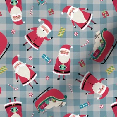 Santa w/ Gifts –  Grey + Blue Pond Check