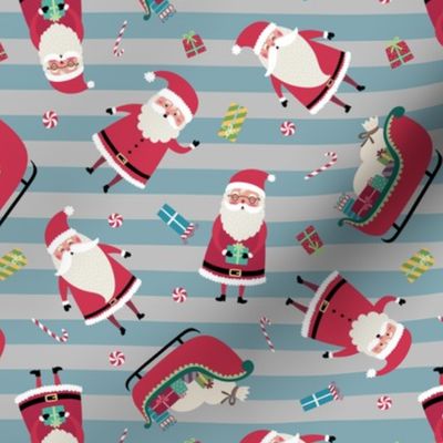 Santa w/ Gifts – Stripes (gray + blue pond)