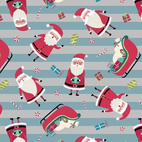 Santa w/ Gifts – Stripes (gray + blue pond)