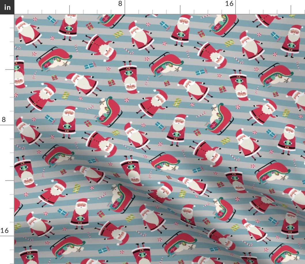 Santa w/ Gifts – Stripes (gray + blue pond)