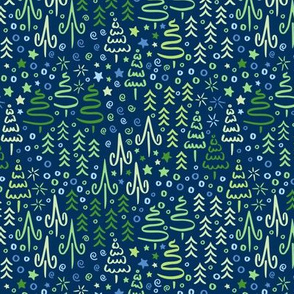 Sparkling Winter Forest in Blue & Green