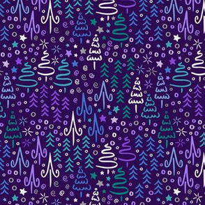 Sparkling Winter Forest in Purple & Blue