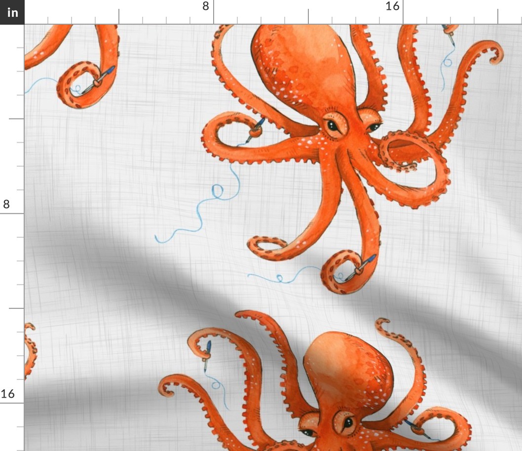 Octopus Pen Thief - Extra Large Scale on Linen
