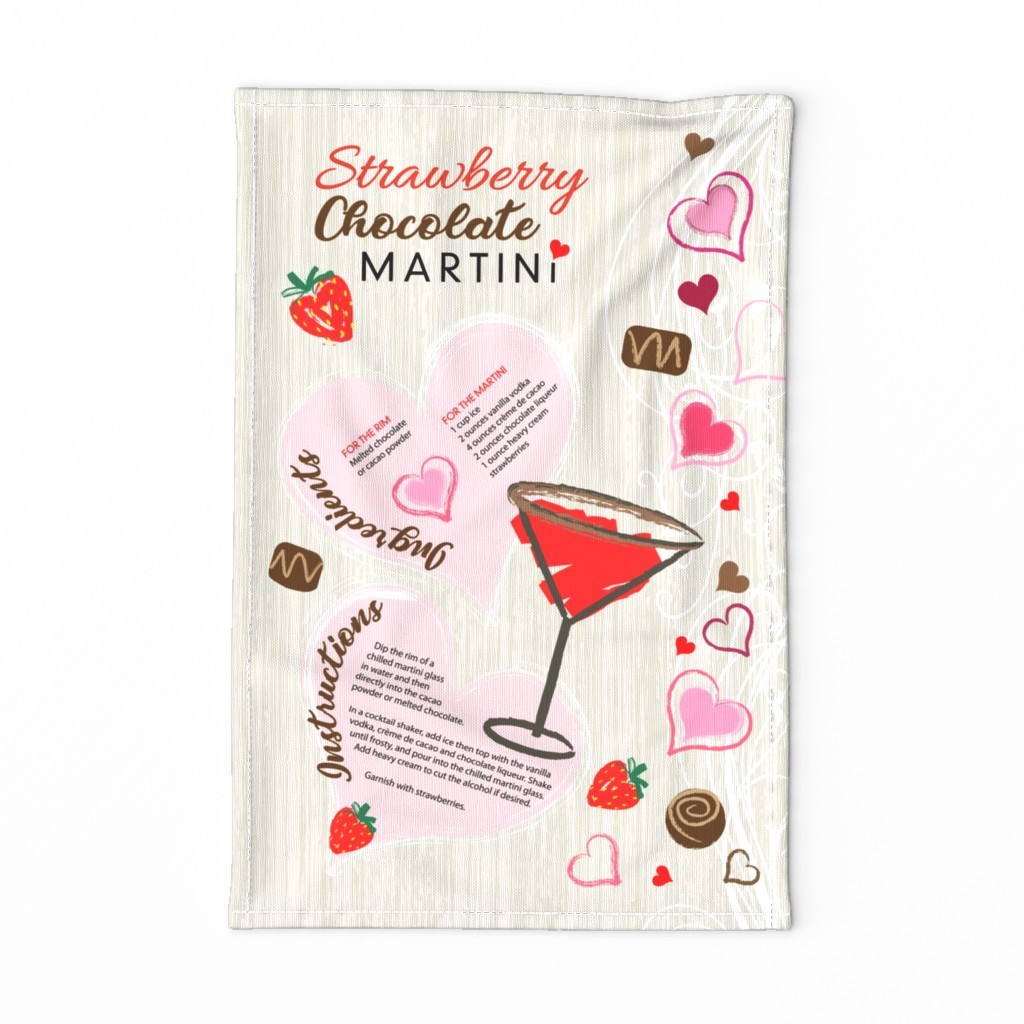 Strawberry Chocolate Martini Tea Towel for Linen Cotton Canvas