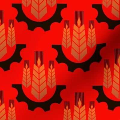 Native American Wheat Symbol Golden on Red