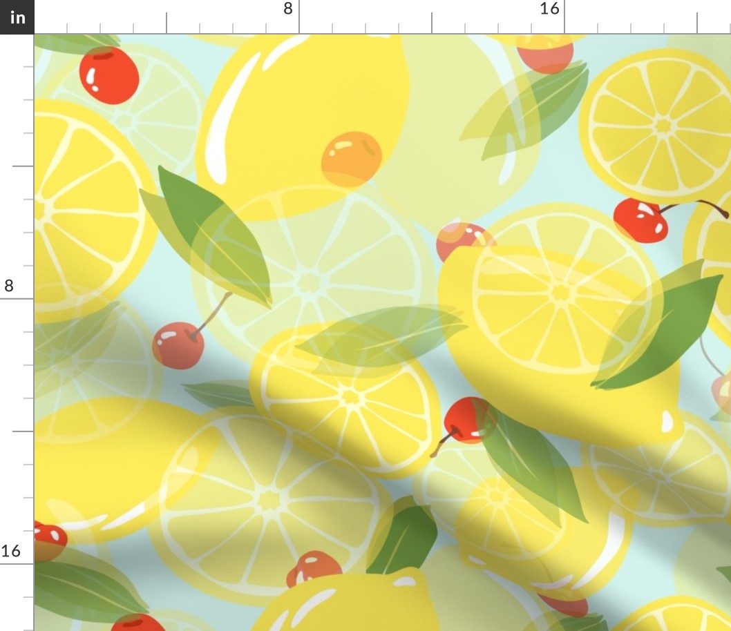 Lemons and Cherries - Aqua