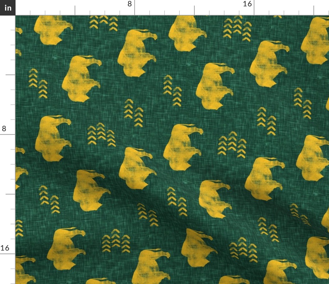 distressed buffalo on green  linen - gold (90) C18BS