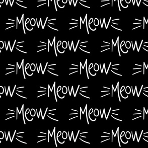 meow inverted :: marker doodles cats kittens whiskers black and white monochrome typography