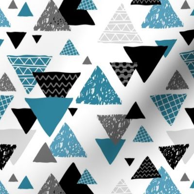 Geometric triangle aztec illustration hand drawn pattern indigo soft blue