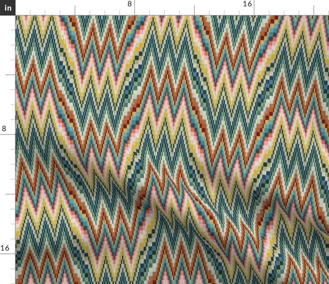Bargello Flame Stitch in Pink Teal and Brown