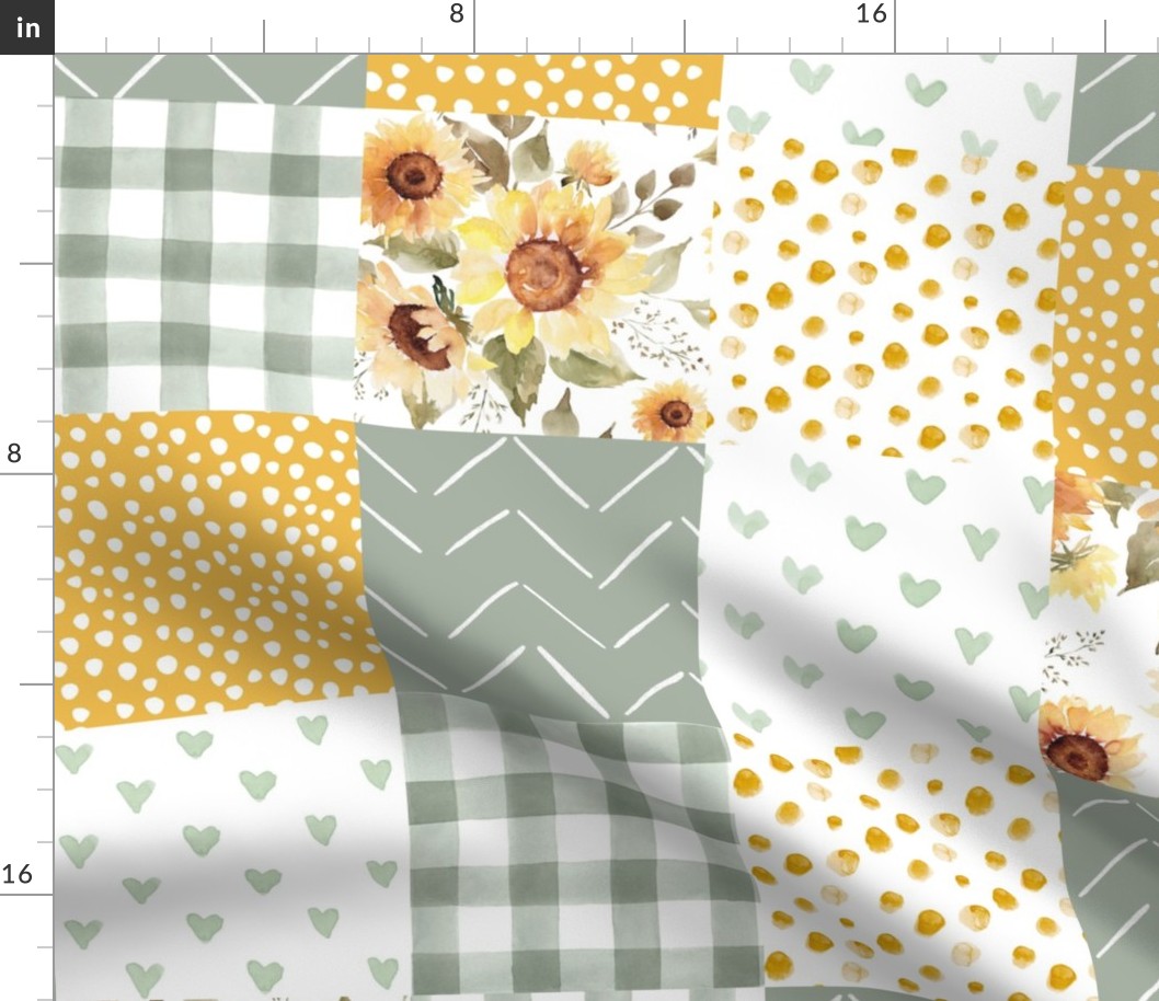 Sunflower Floral Cheater Quilt / Whole Cloth
