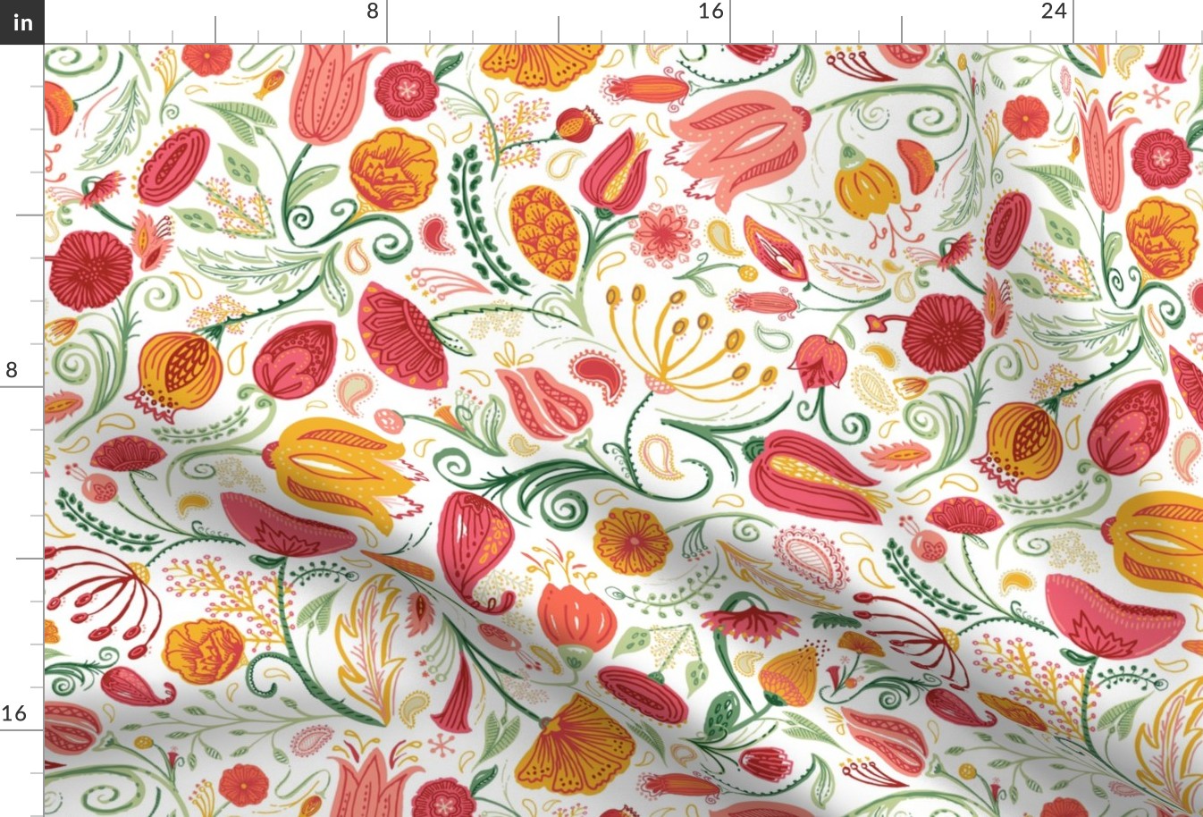 Coral Aussie Floral RR // Hand Painted + Inked Flowers Inspired by Australian Flora // Coral, Persimmon, Marigold, Maroon, Sage, Forest, Emerald