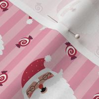 Jolly Santa w/ Christmas Candy – Pink Stripes – Kids Xmas Fabric
