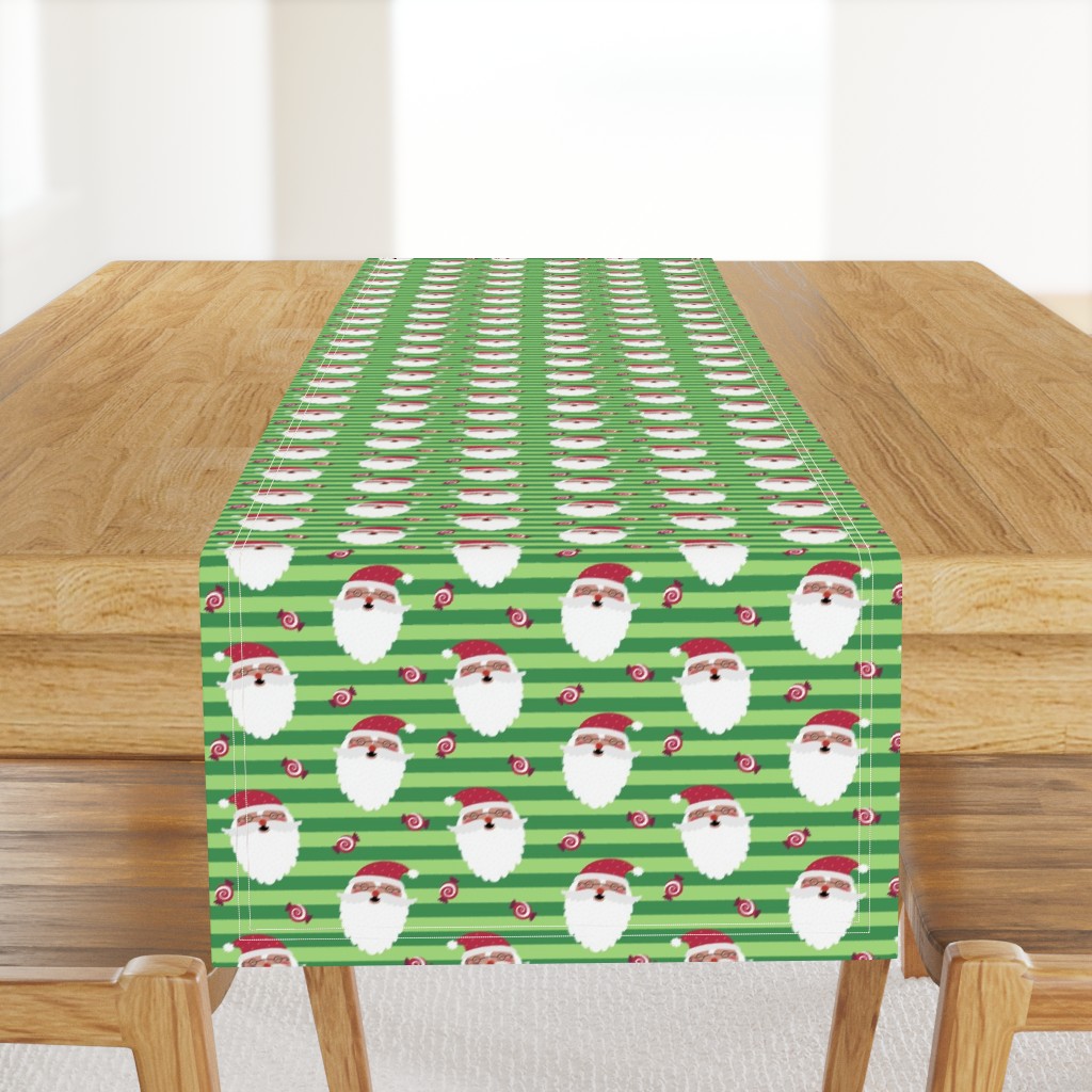 Jolly Santa w/ Christmas Candy – Kelly + Bright Green Stripes – Kids Xmas Fabric Ginger