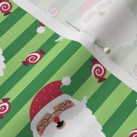 Jolly Santa w/ Christmas Candy – Kelly + Bright Green Stripes – Kids Xmas Fabric Ginger