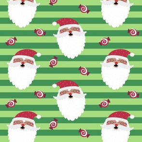 Jolly Santa w/ Christmas Candy – Kelly + Bright Green Stripes – Kids Xmas Fabric Ginger