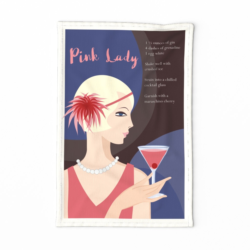 Pink Lady  - Cocktail recipe tea towel