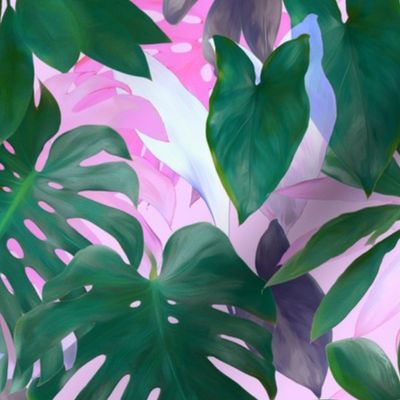 Bright Tropical Emerald Jungle on pink - custom color edit