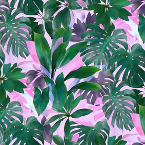 Bright Tropical Emerald Jungle on pink - custom color edit