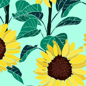 Sunny Sunflowers - Mint - Large