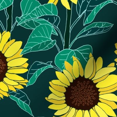 Sunny Sunflowers - Emerald - Large 