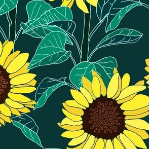 Sunny Sunflowers - Emerald - Large 