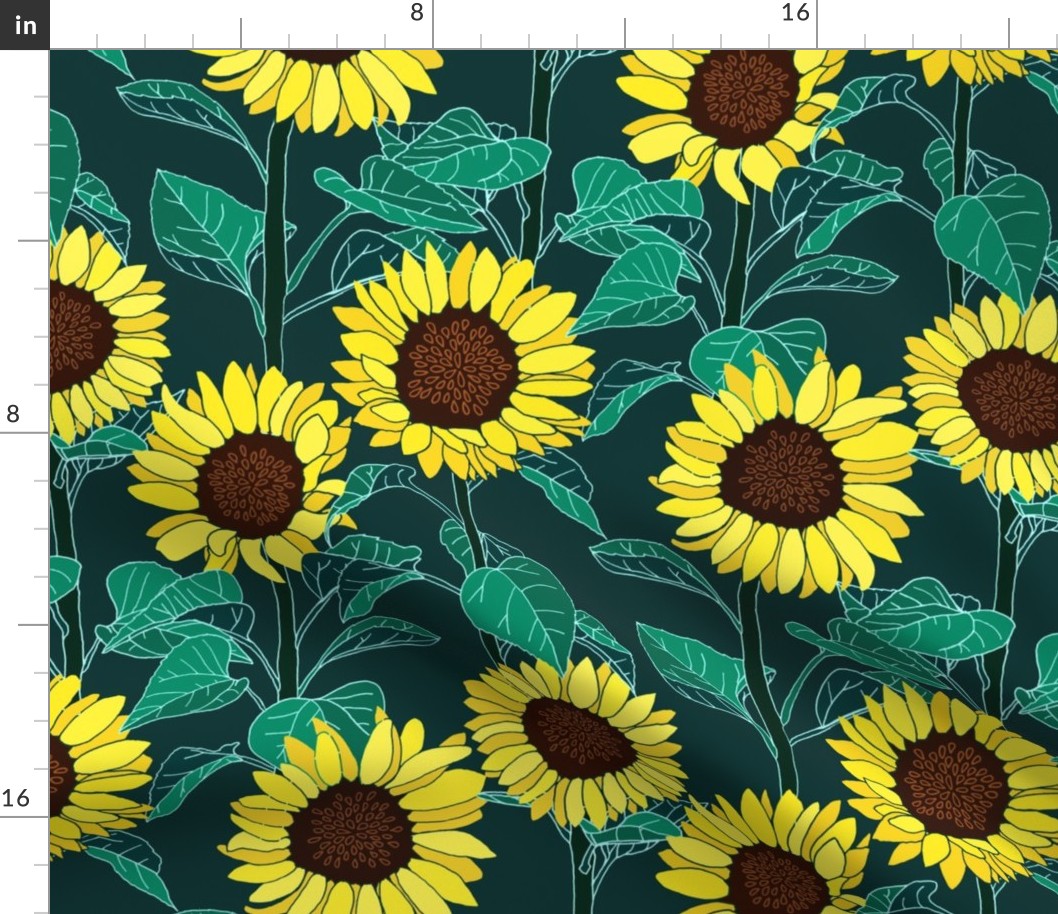 Sunny Sunflowers - Emerald - Large 