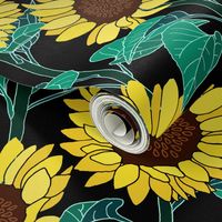 Sunny Sunflowers - Black - Large 