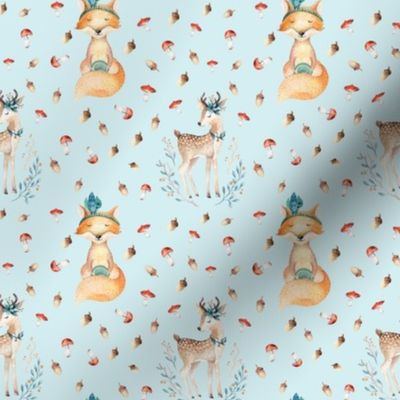 Woodland Friends - Deer & Fox - Blue 4in