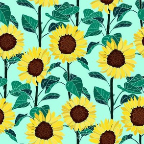 Sunny Sunflowers - Mint - Small 