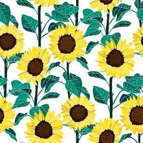 Sunny Sunflowers - White - Small 