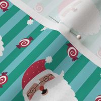 Jolly Santa w/ Christmas Candy – Arcadia Green + Blue Stripes – Kids Xmas Fabric Ginger Lous