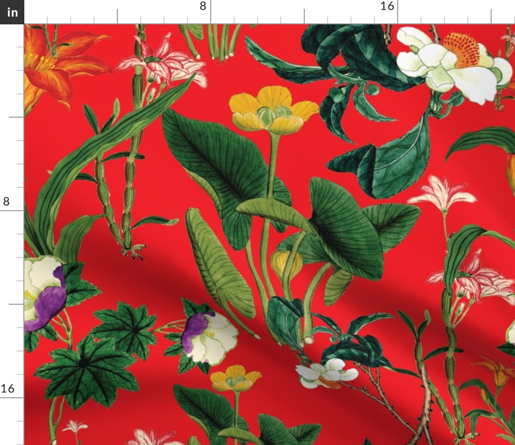 Botanical Vintage Floral Crimson