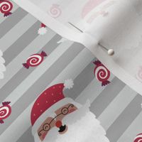 Jolly Santa w/ Christmas Candy – Gray Stripes – Kids Xmas Fabric