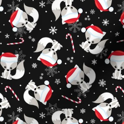 Santa Fox – Christmas Red Santa Hat, Candy Canes + Snowflakes - Black