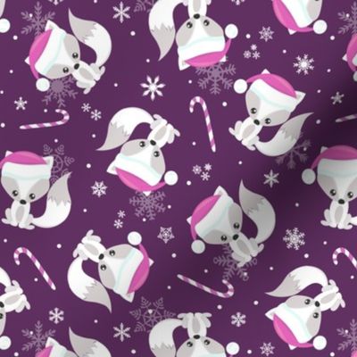 Santa Fox – Christmas Pink Santa Hat, Candy Canes + Snowflakes - Plum