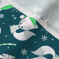 Santa Fox – Christmas Green Santa Hat, Candy Canes + Snowflakes - Teal