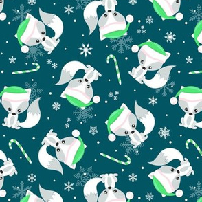 Santa Fox – Christmas Green Santa Hat, Candy Canes + Snowflakes - Teal
