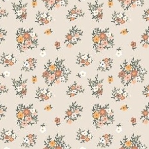 Tiny 70s floral in neutral beige vintage retro micro flowers for dog bandanas and bows