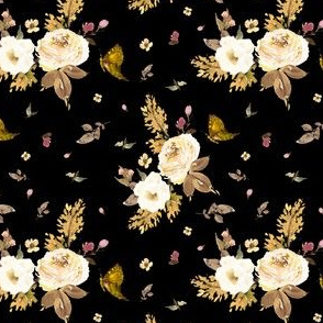 4" Gold and Ivory Florals - Black