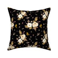 8" Gold and Ivory Florals - Black