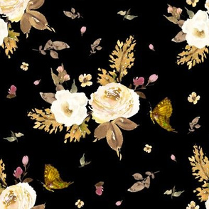 8" Gold and Ivory Florals - Black