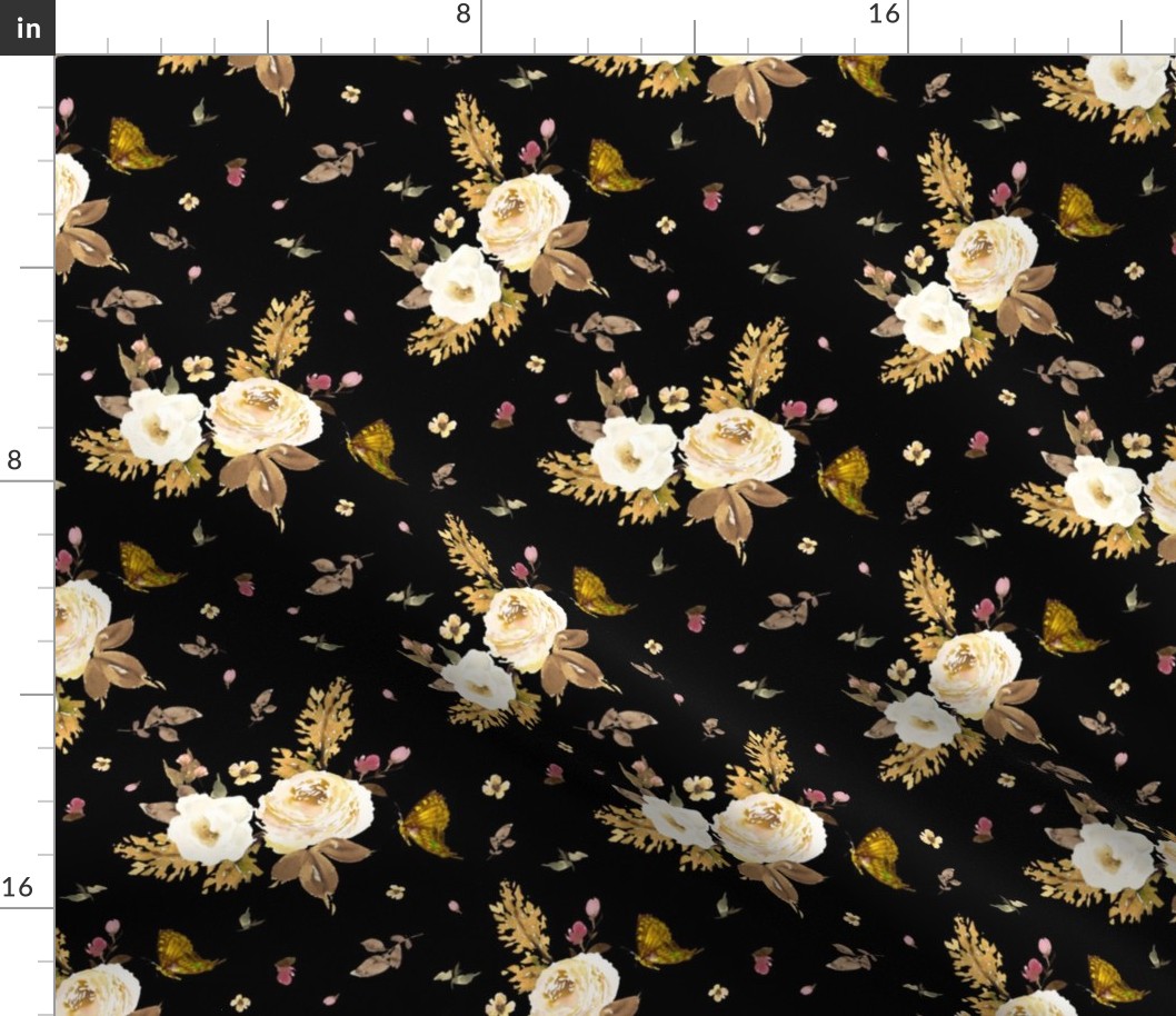 8" Gold and Ivory Florals - Black