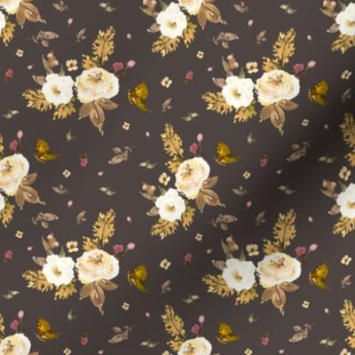 4" Gold and Ivory Florals - Brown