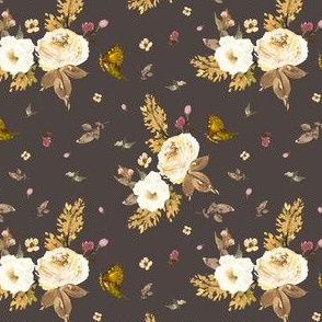 4" Gold and Ivory Florals - Brown