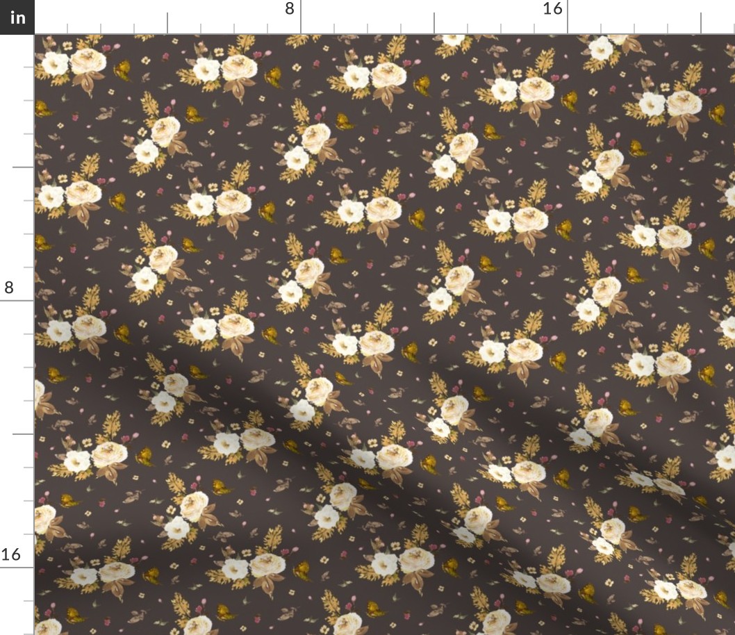4" Gold and Ivory Florals - Brown